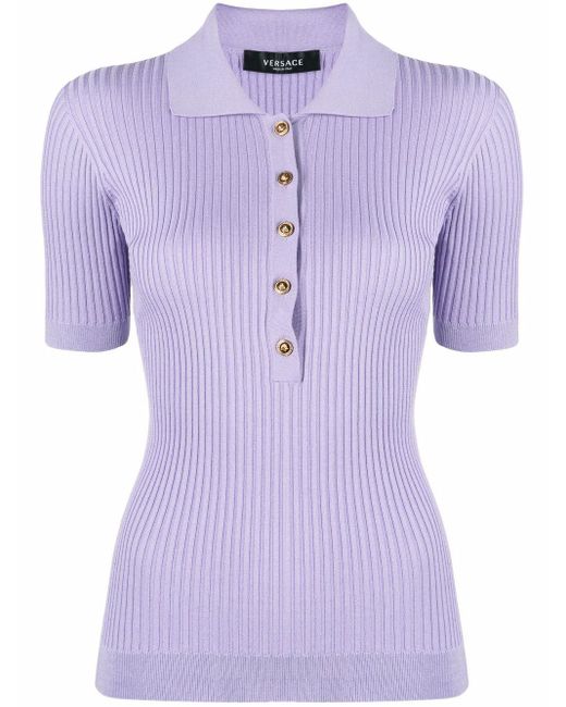 Versace Synthetic Rib Knit Polo Top in Pink (Purple) - Save 32% - Lyst
