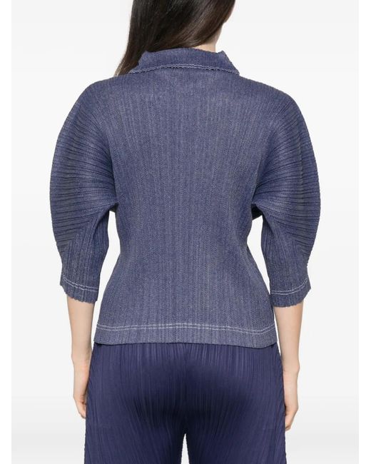 Pleats Please Issey Miyake Blue V-Neck T-Shirt