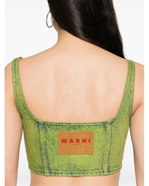 Marni Green Bleached Denim Crop Top