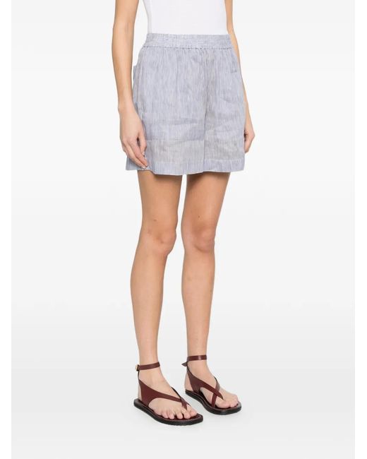 Brunello Cucinelli White Striped Elasticated Shorts