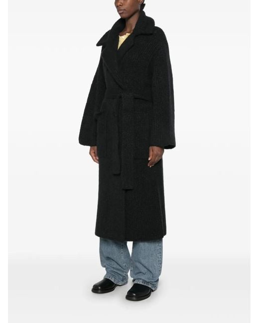 Alanui Black Ribbed-Knit Belted Coat