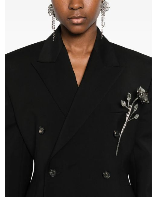 GIUSEPPE DI MORABITO Black Double-Breasted Floral-Brooch Blazer