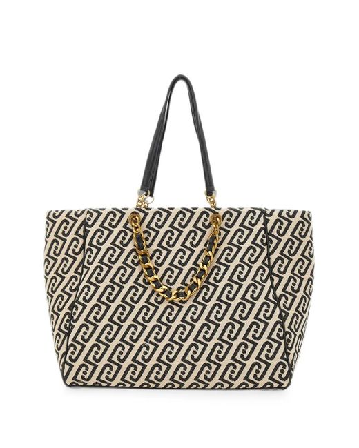 Liu Jo White Large Jacquard Chain-Detail Tote Bag