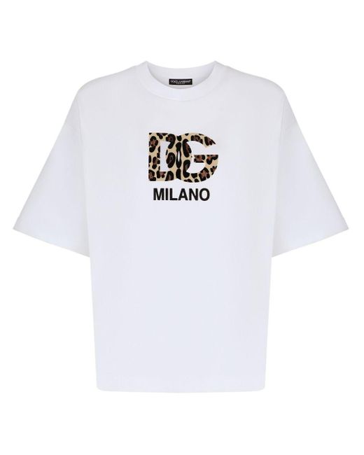 Dolce & Gabbana White T-Shirt Mit Beflocktem Dg-Logo