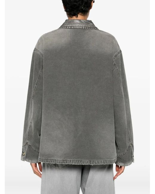6397 Gray Chore Coat Button Patch Pocket Jacket