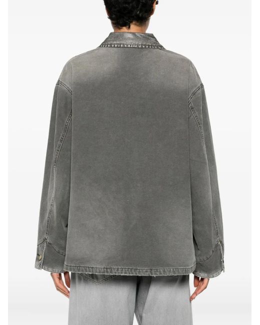 6397 Gray Chore Coat Button Patch Pocket Jacket