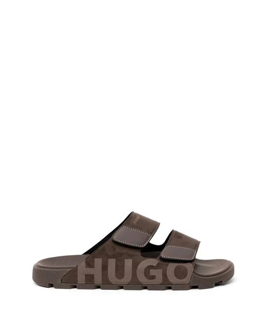 HUGO Brown Evander Strap-Detail Slides for men