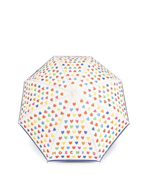 Moschino White Heart-Print Folding Umbrella