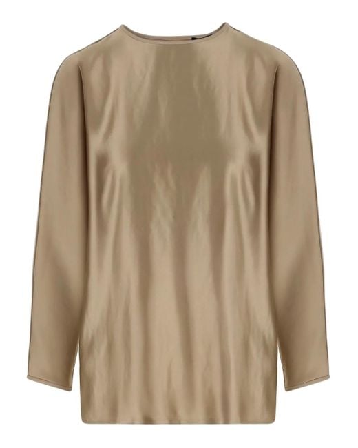 Giorgio Armani Natural Satin-Finish Long-Sleeve Top