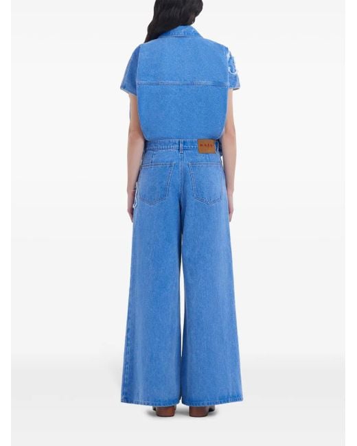 Marni Blue Embroidered Straight-Leg Jeans