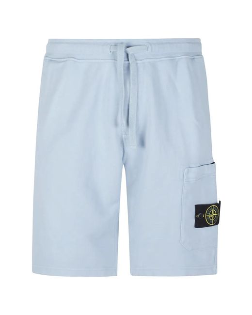Stone Island Blue Logo-Patch Shorts for men