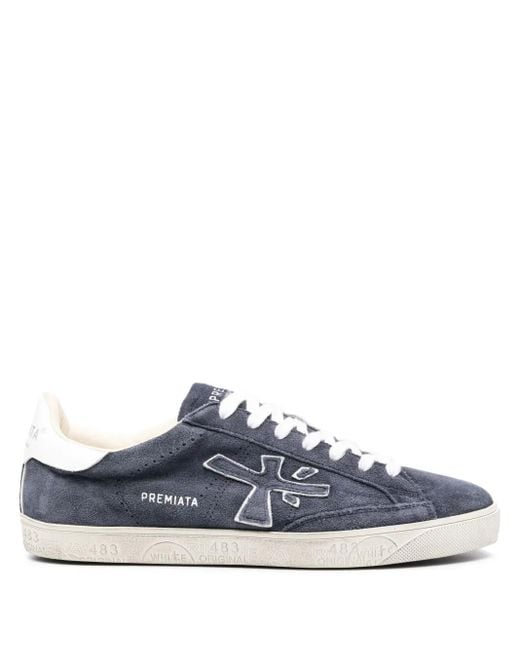 Premiata Blue Calf Suede Sneakers for men