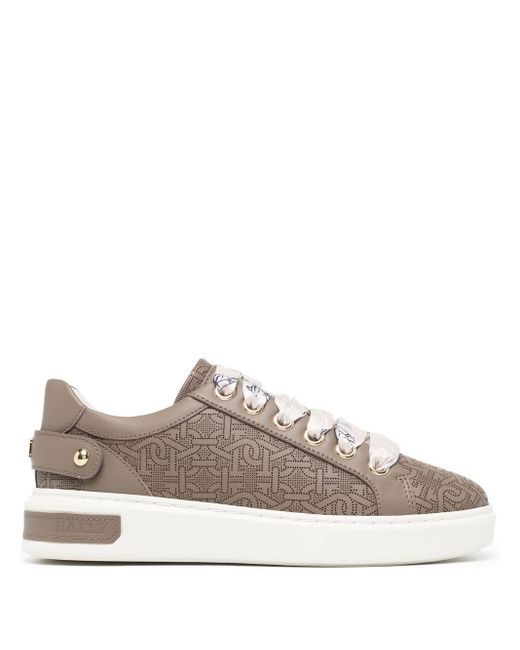 Bally Leather Perforated Logo Print Sneakers In Brown Lyst Canada 2068
