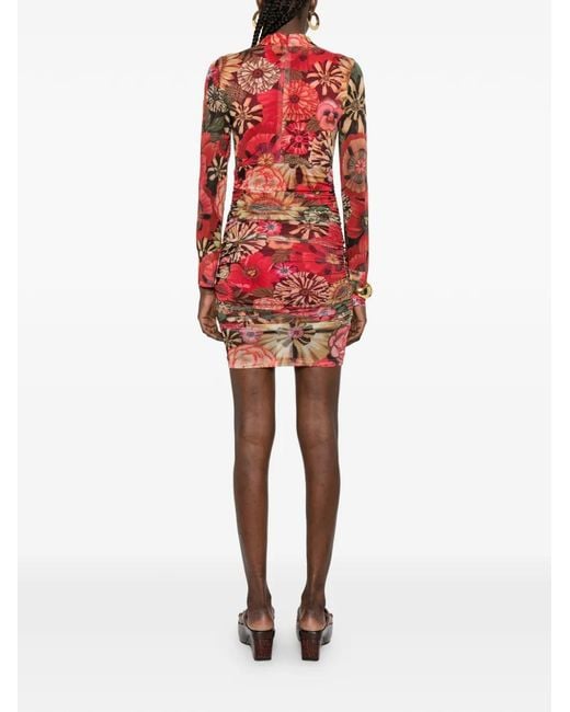 Farm Rio Red Flowershop Long-Sleeve Mini Dress