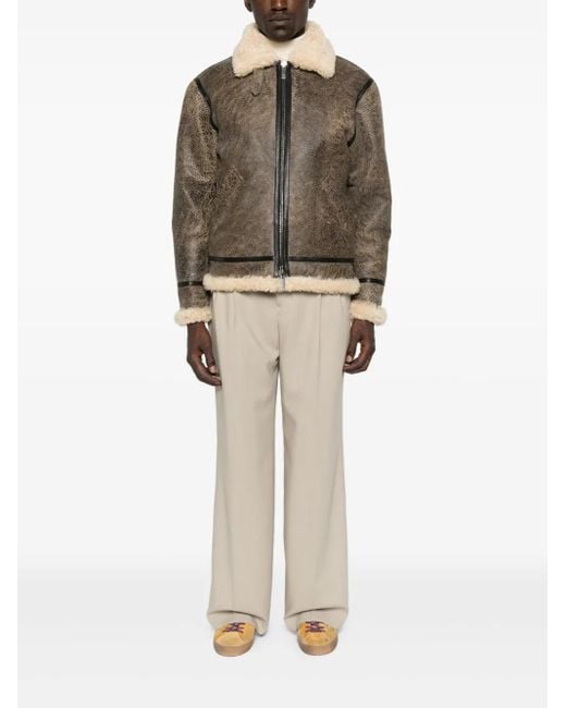 P.A.R.O.S.H. Brown Giubbotto Shearling Zip-Front Leather Jacket