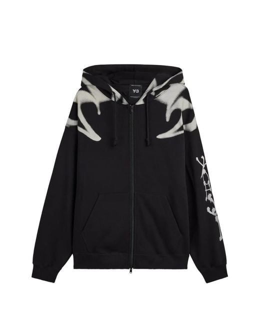 Y-3 Black Yaksha Graphic Zip-Up Hoodie for men