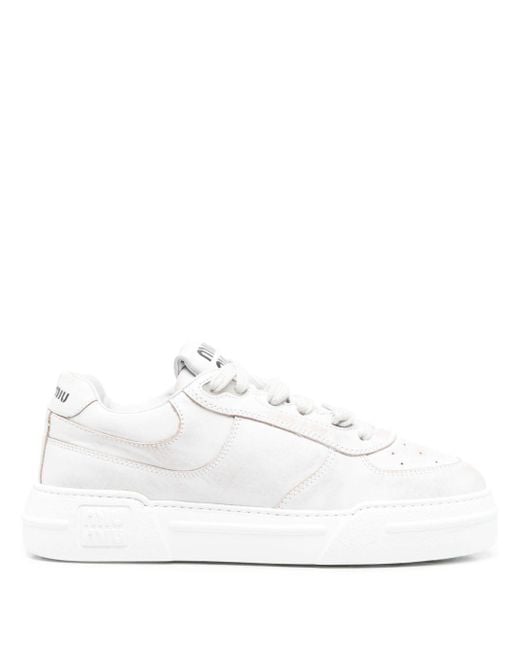 Miu Miu White Bleached Leather Sneakers