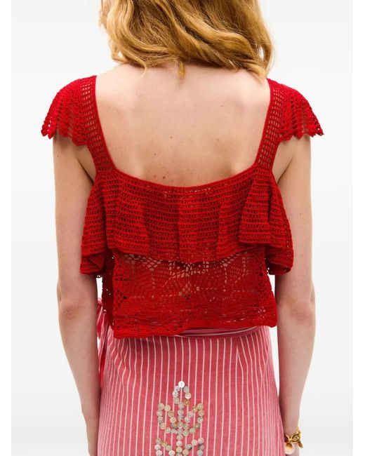Carolina K Red Lela Ruffled Crochet-Knit Top