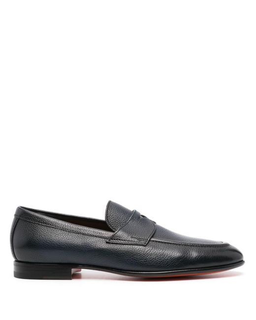 Santoni Gray Leather Penny Loafers for men