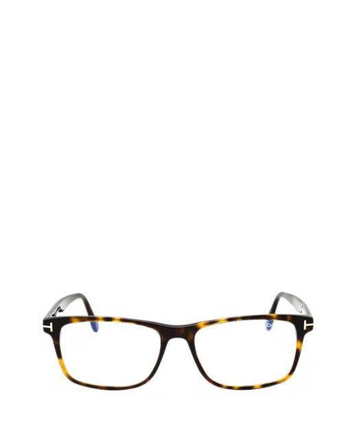 Tom Ford Black Tortoiseshell-Effect Rectangle-Frame Glasses