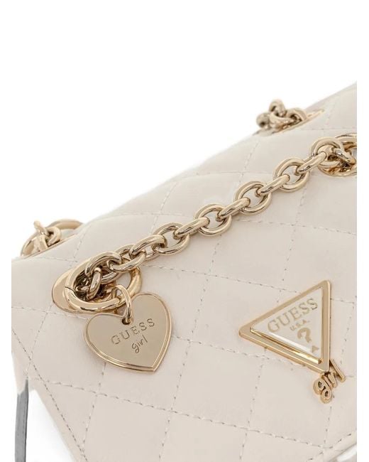 Guess White Small Quilted-Finish Drawstring Backpack