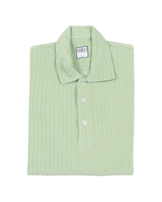 Fedeli Green Ribbed-Knit Polo Shirt for men