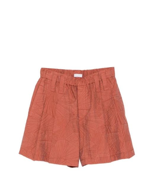 Brunello Cucinelli Red Geometric Pattern Shorts