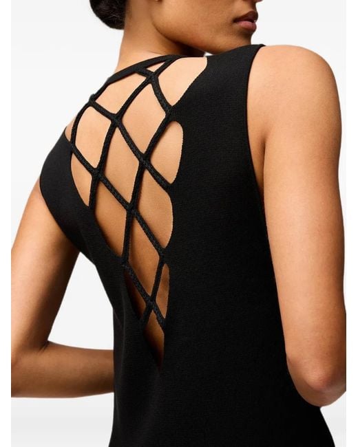 RETORI Black Crochet-Detail Knitted Midi Dress