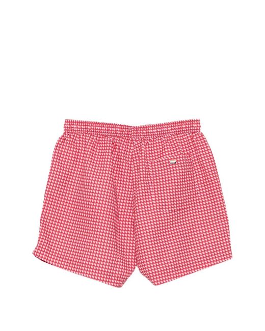 Boss Pink Graphic-Print Drawstring Swim Shorts for men