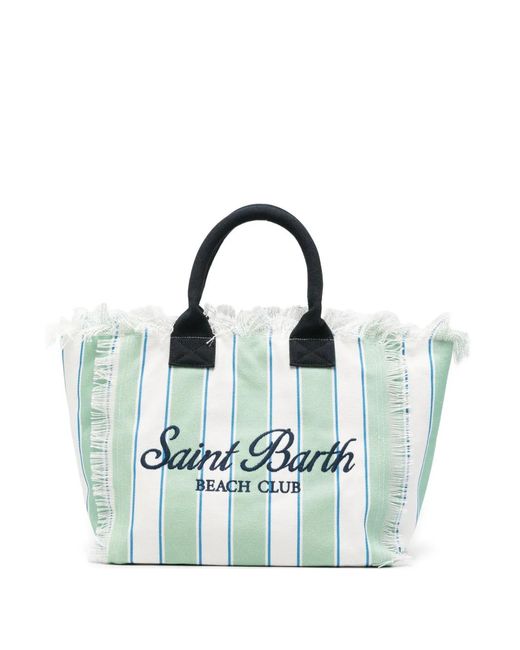 Mc2 Saint Barth Blue Vanity Striped Frayed-Edge Tote Bag