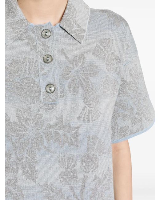 Barrie Gray Thistle-Intarsia Polo Top
