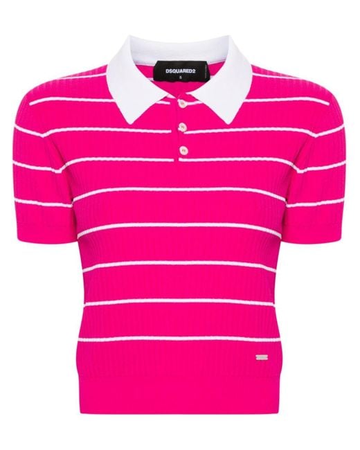 DSquared² Pink Logo-plaque Knitted Polo Top