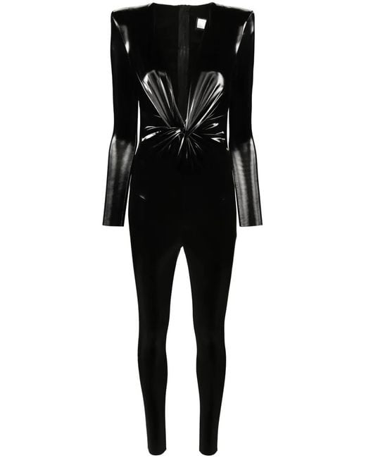 Nissa Black V-Neck High-Shine Jumpsuit