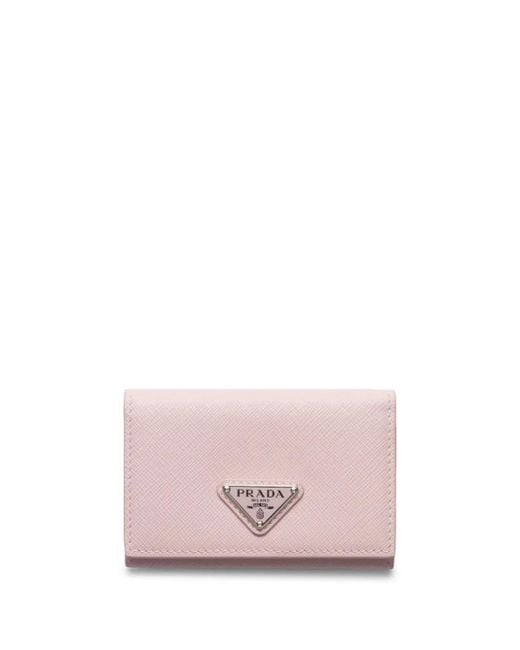 Prada Pink Triangle-Logo Leather Card Holder