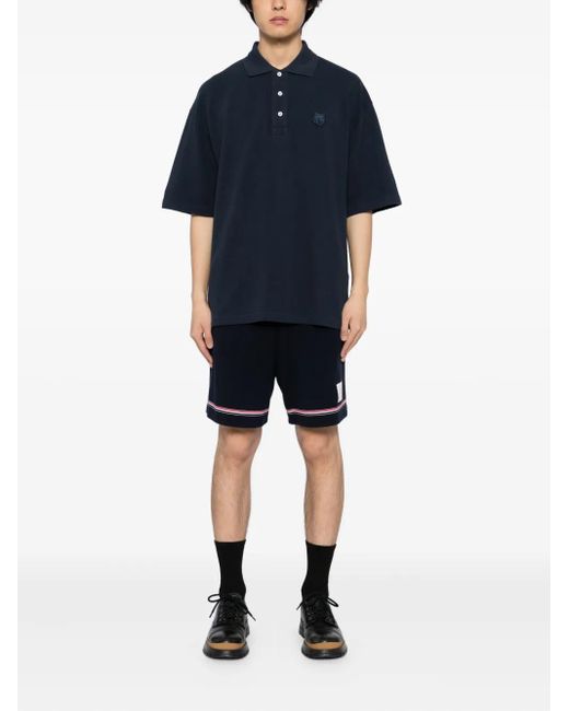 Maison Kitsuné Men's Blue Bold Fox-Head Patch Polo Shirt