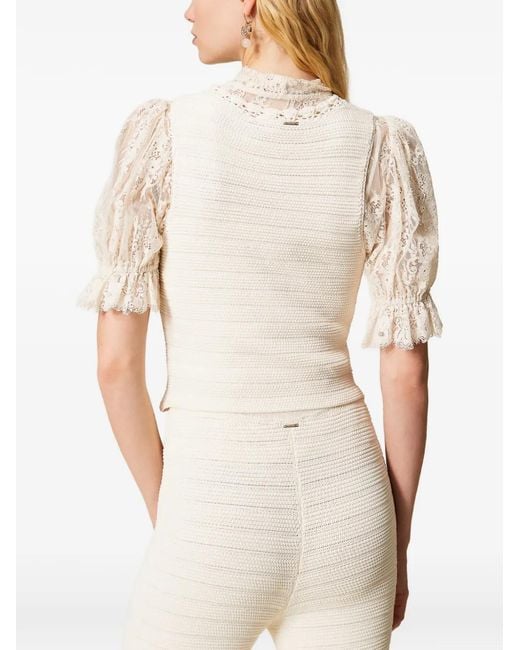 Twinset White Crochet-Trim Knitted Waistcoat