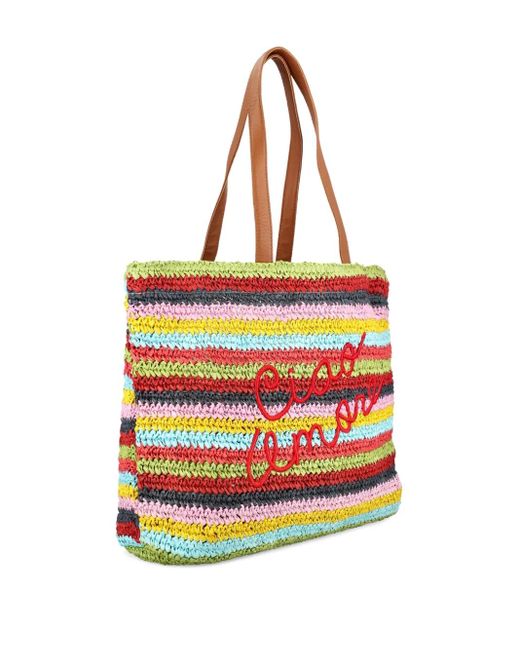 Giada Benincasa Striped-Pattern Embroidered Tote Bag