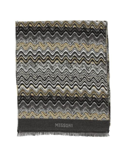 Missoni Gray Zigzag-Pattern Wool Scarf for men