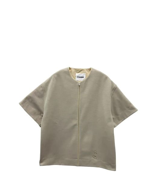 Jil Sander Gray Zip-Up Logo-Embroidered T-Shirt for men