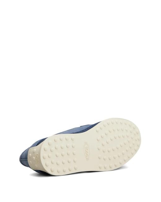 Tod's Blue Rafia-Trimmed Suede Loafers
