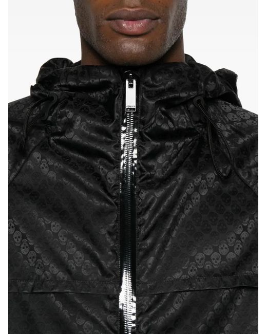 McQueen Black Zip-Up Hooded Jacket for men