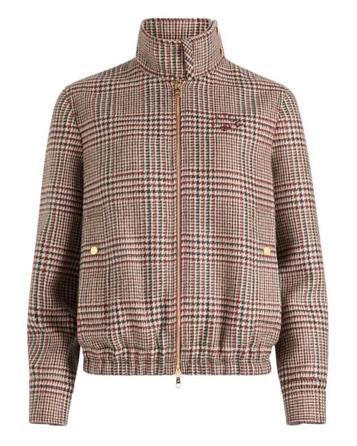 Patou Brown High-Neck Houndstooth Bomber Jacket