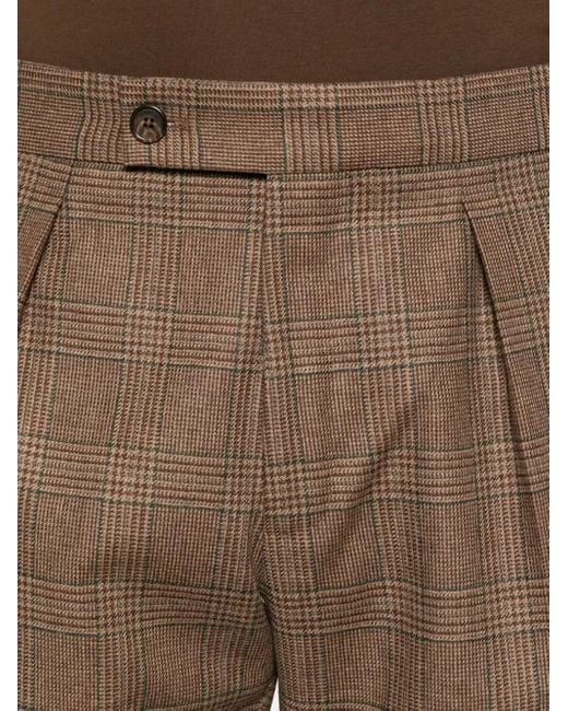 メンズ Incotex チェック プリーツパンツ Brown