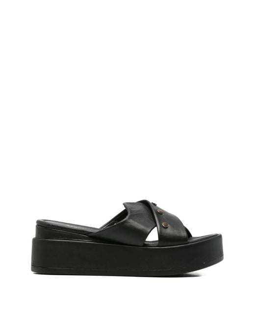 SERGIO MORETTI FIRENZE Black Studded Crossover-Strap Mules