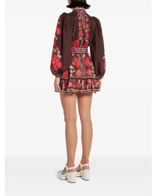 Farm Rio Red Floral-Print Mini Dress
