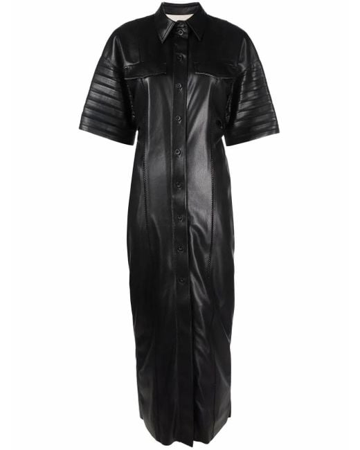 Nanushka Black Faux-Leather Fitted Shirt Dress