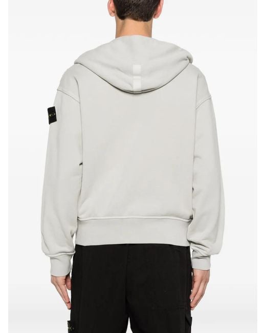 Stone Island White Compass-Patch Zip-Up Hooded Jacket for men