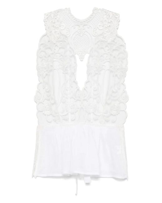 Maurizio Mykonos White Lace-Detail Open-Back Top