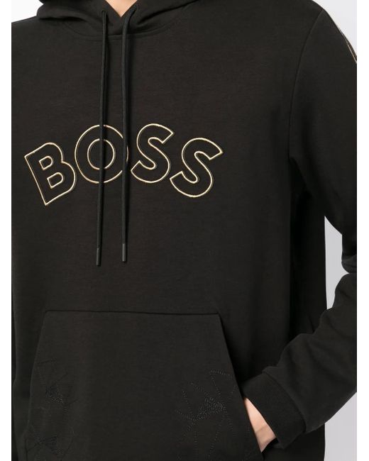 Boss Black Curved Logo Grid Artwork Hoodie for men