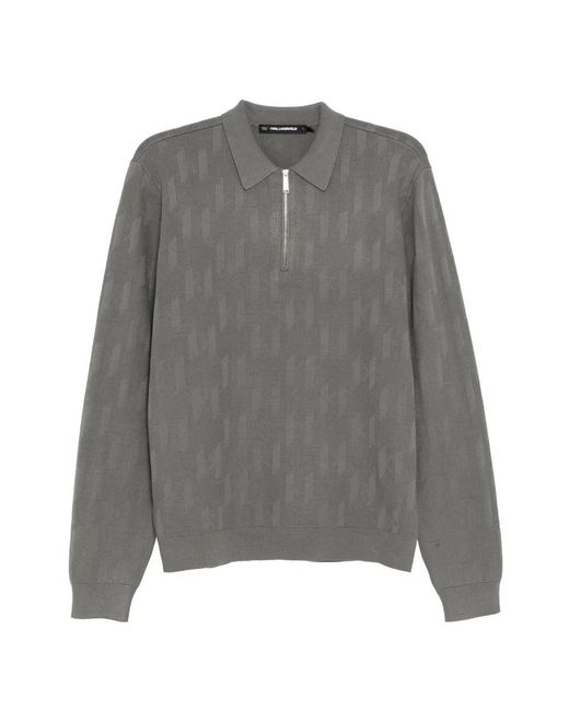 Karl Lagerfeld Gray Monogram Zipped Sweater for men